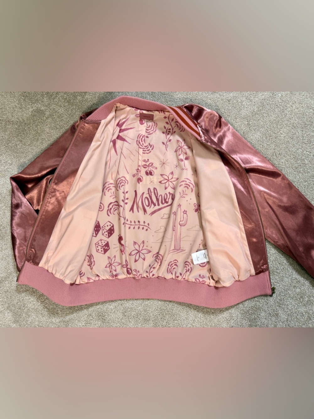 MOTHER “Sunshine City” Satin Letterman Bomber Jacket | size Small | EUC - Picture 10 of 16
